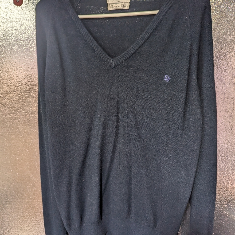 Dior Men's Deep Blue V-Neck Sweater
